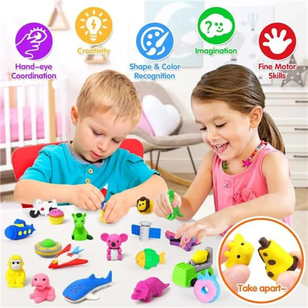 70 Pack‎ Animal Assorted Erasers for Kids Back to School Supplies Bundle Set